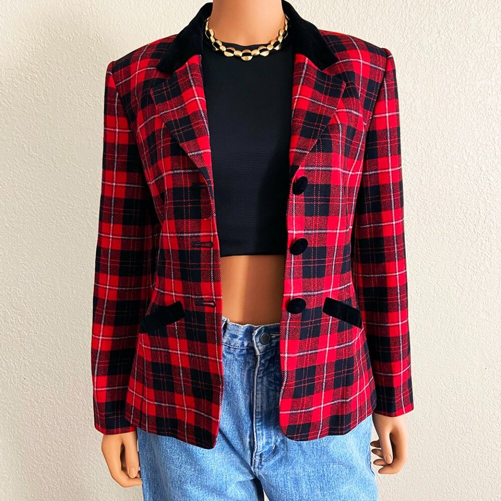 Vintage Wool Pendleton Checkered Red Black Blazer Jacket